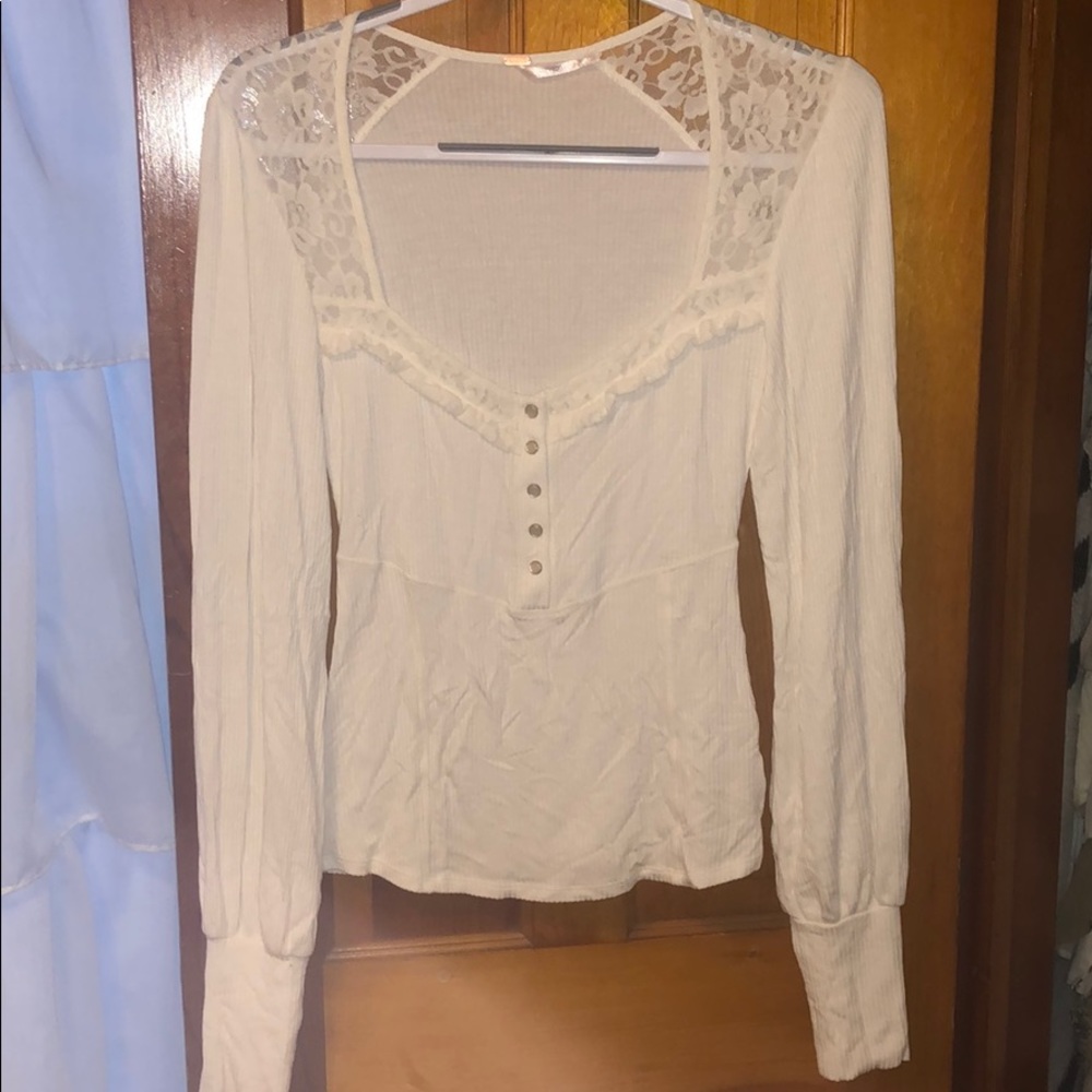 NWOT Free People Button-up Lace Shoulder Top